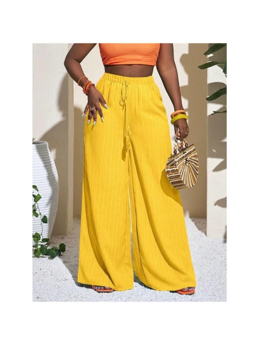 Wide-Leg Pants with Drawstring - Picture 2 of 14